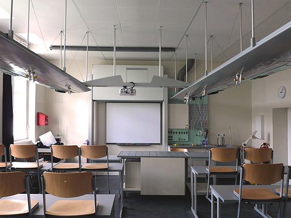 Subject room for technical and natural science lessons with technical sails